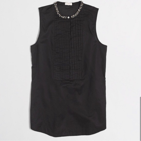 J.Crew Black Pleated Jeweled Tuxedo Cami Tank Top - Picture 1 of 12